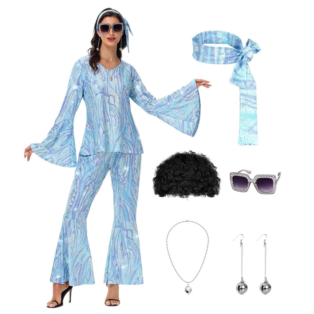 Retro Light Blue Swirl Women's Two-Piece Outfit with Headband